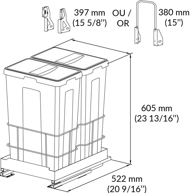 Pull-out waste bin WRB 18'' 70L 2 bins anthracite.