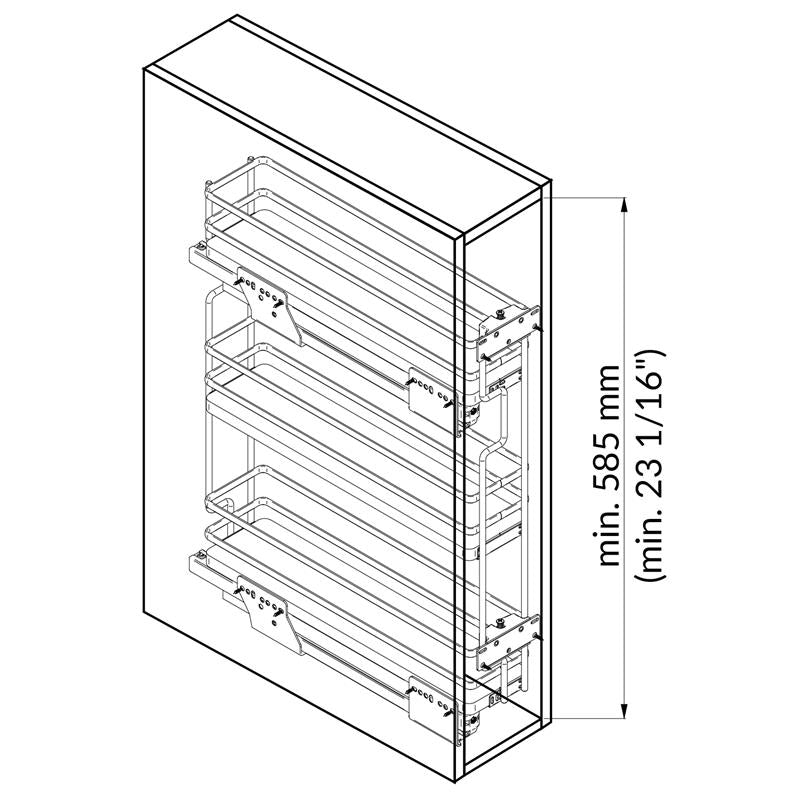 Galaxy narrow pull-out 8" 3 shelves, anthracite.