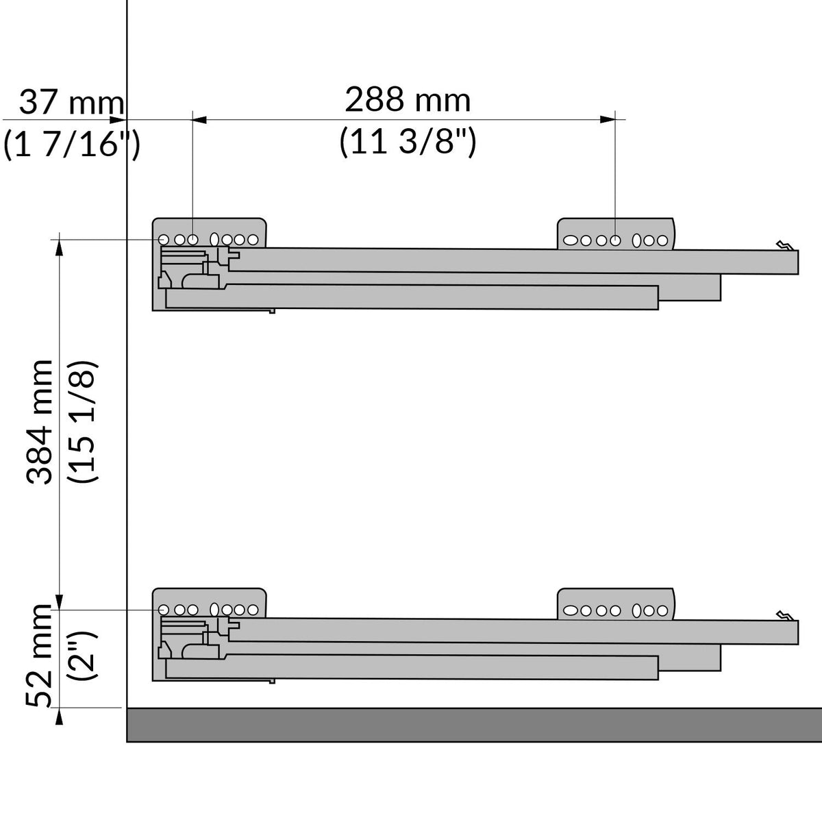 Galaxy narrow pull-out 8'' 2 shelves, white/chrome.