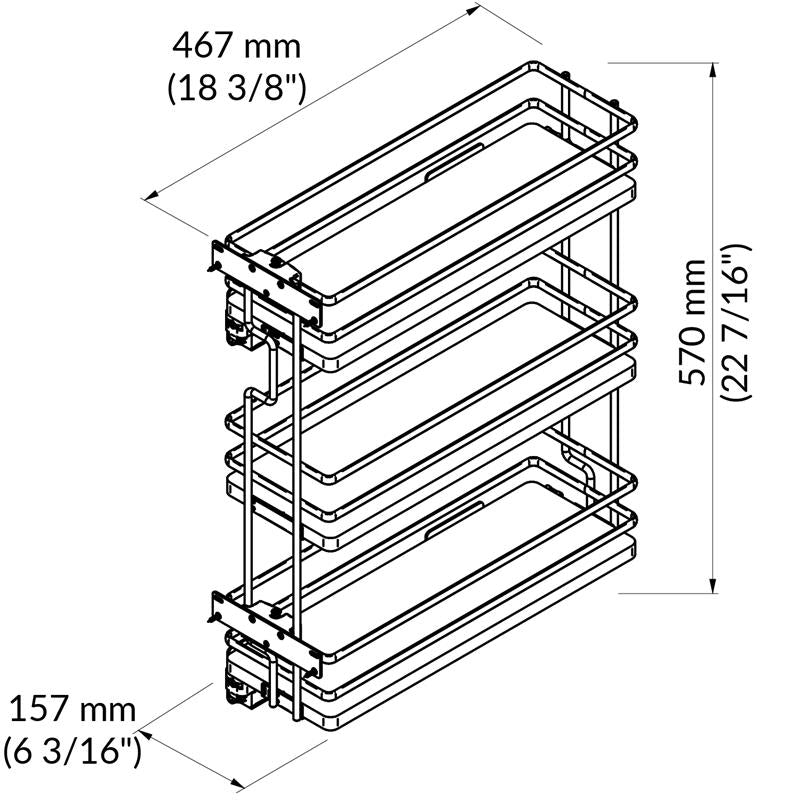 Galaxy narrow pull-out 8" 3 shelves, anthracite.