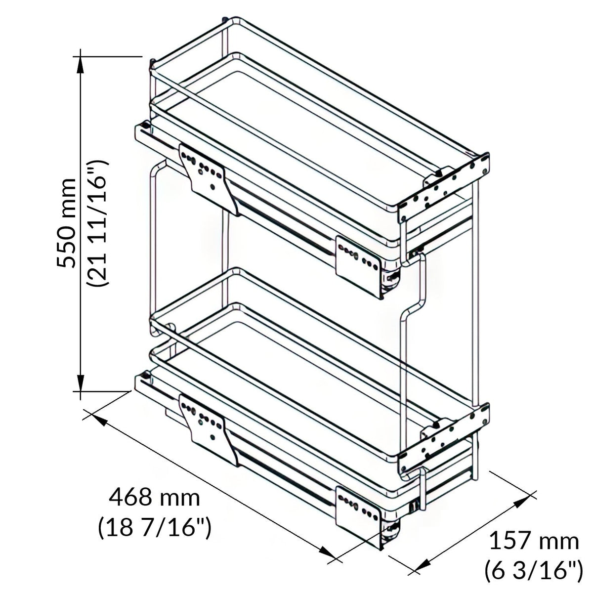 Galaxy narrow pull-out 8'' 2 shelves, white/chrome.