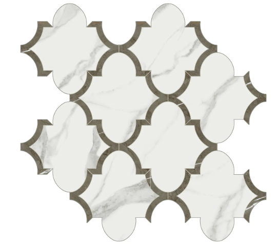 Mosaïque de marbre triangulaire blanc gris veiné mat 300x300mm