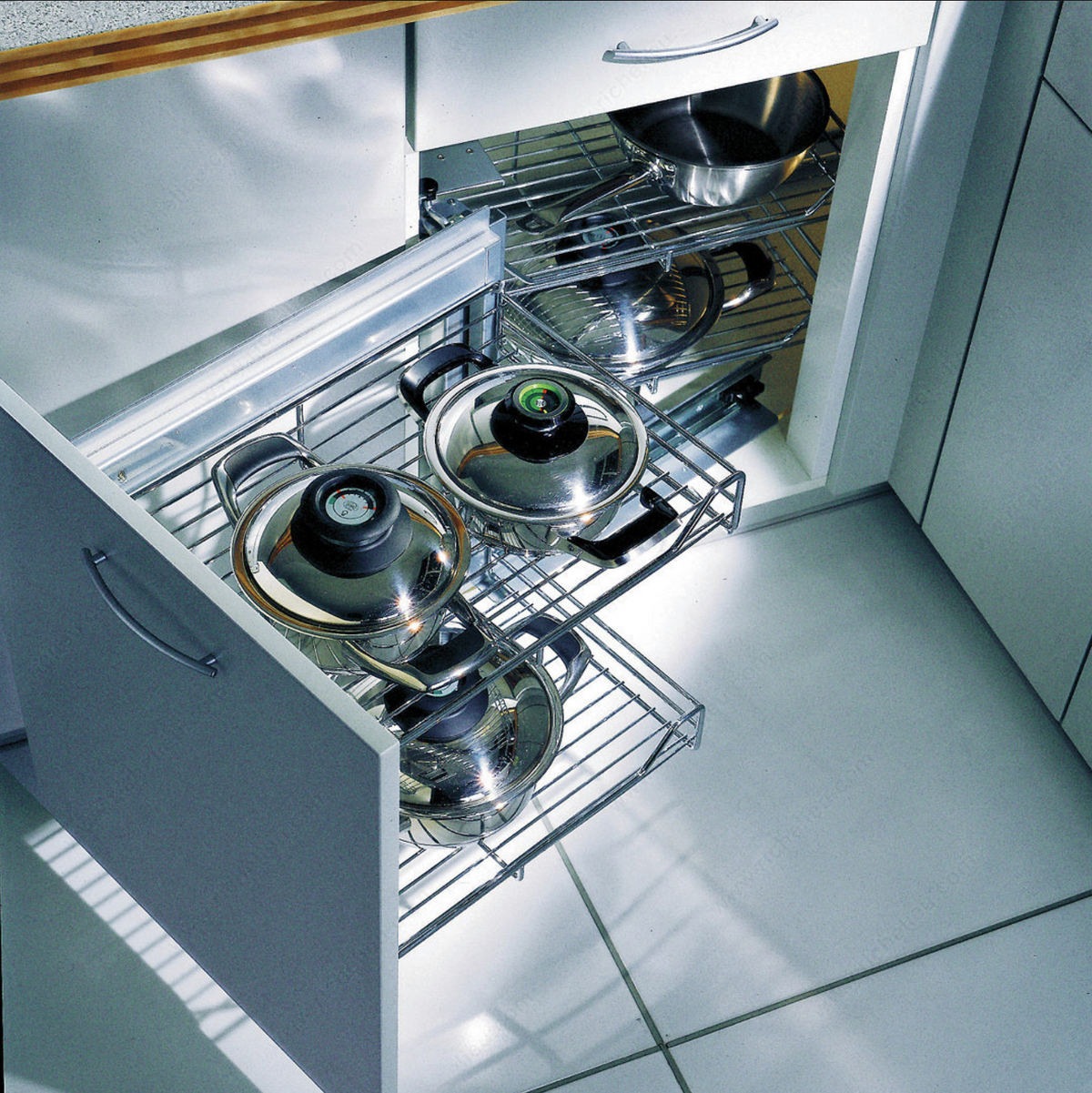 Magic Corner Set with Chrome Wire Baskets Left.