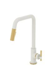 Bellacio-F single-handle kitchen faucet with 2-function pull-down sprayer – matte white / matte black.