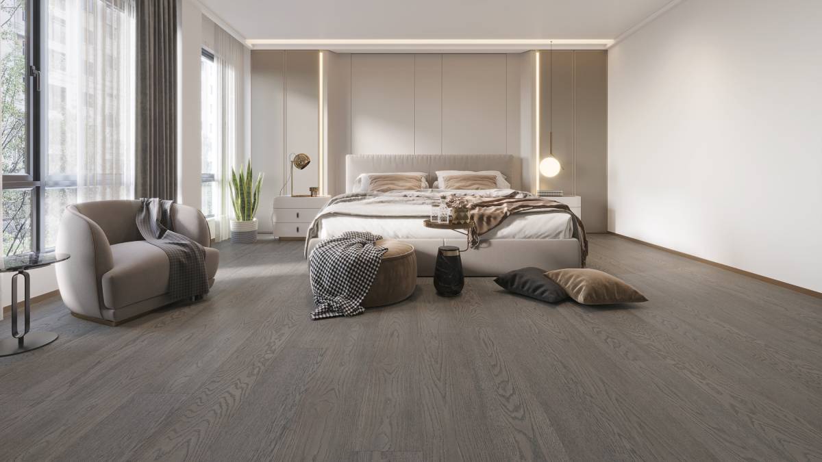 Engineered Hardwood Flooring American Oak 6 in Collection Smoke Grey.