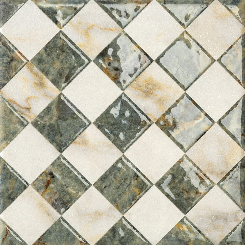 Porcelain Ceramic Tile - collection Dimore available in 1 size, 4 colors and 1 finish. 8x8 in Floriana Amazzonite