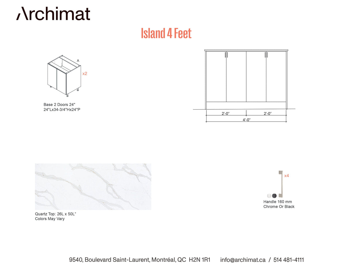 Kitchen Island 4 Feet - 5 Colors.
