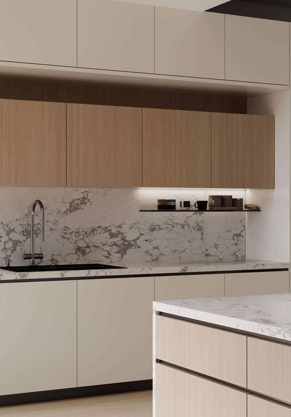 Countertop Quartz 2cm - 3cm TCE 4037 Misty Arabescato 63x126 in.
