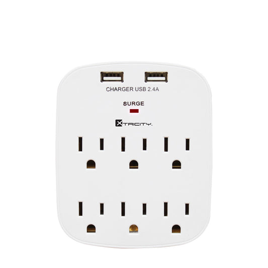 6 Outlets Surge Led Indicator 450 Joules, 2 Usb