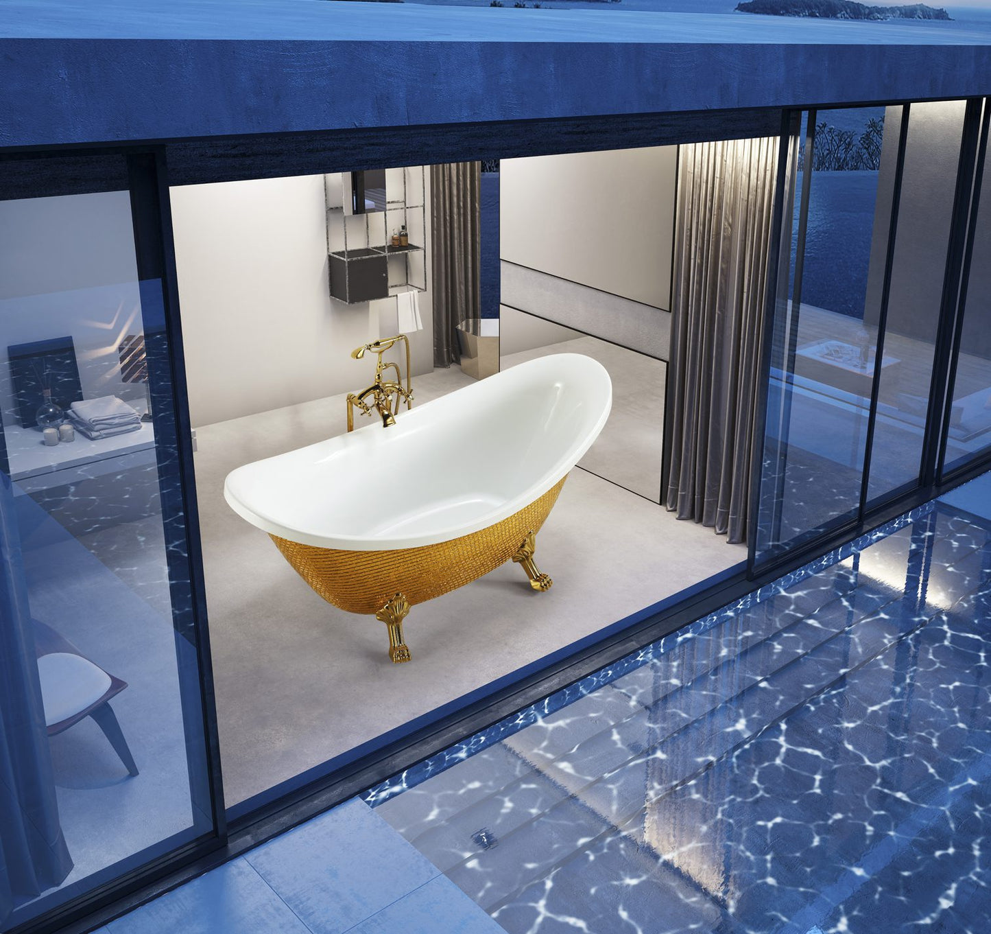 Freestanding Bathtub Size: 67 ⅜×31 ½×31 ⅞ in. (1710×800×810 mm)  Golden Color Mosaic