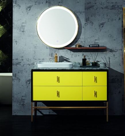 Ensemble de meuble-lavabo classique de 39,3 po x 20,4 po en jaune avec miroir