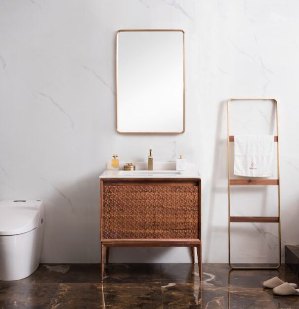 Ensemble de meuble-lavabo classique de 39,3 po x 23,2 po en bois naturel avec miroir