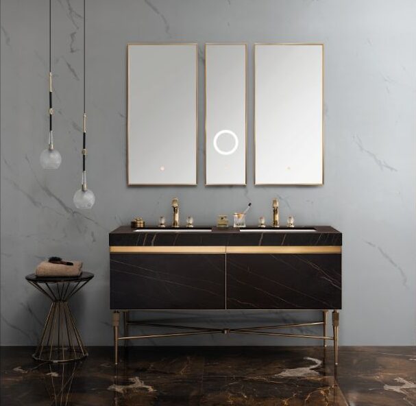 Ensemble de meuble-lavabo classique de 59 po x 22,9 po en marbre noir naturel avec miroir