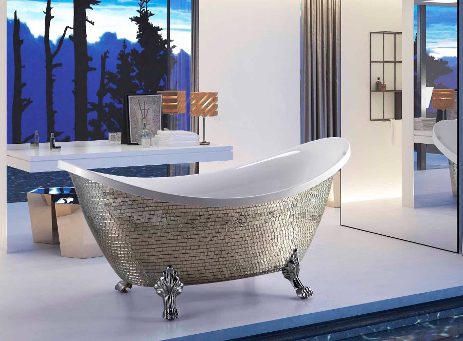 Freestanding Bathtub 67 ⅜×31 ½ ×31 ⅞ in  (1710×800×810 mm) Silver Mosaic